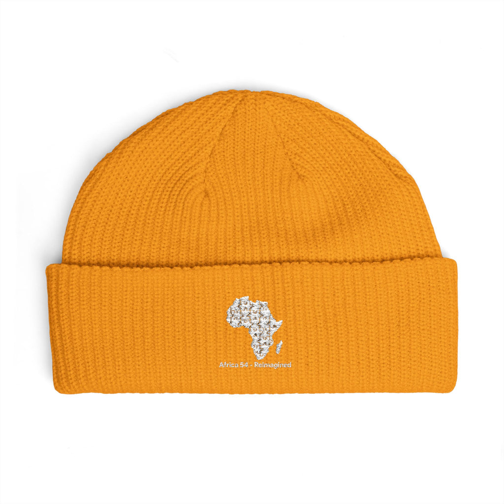 Africa Map Embroidered Cuff Beanie Warm Rib Knit Fisherman Hat