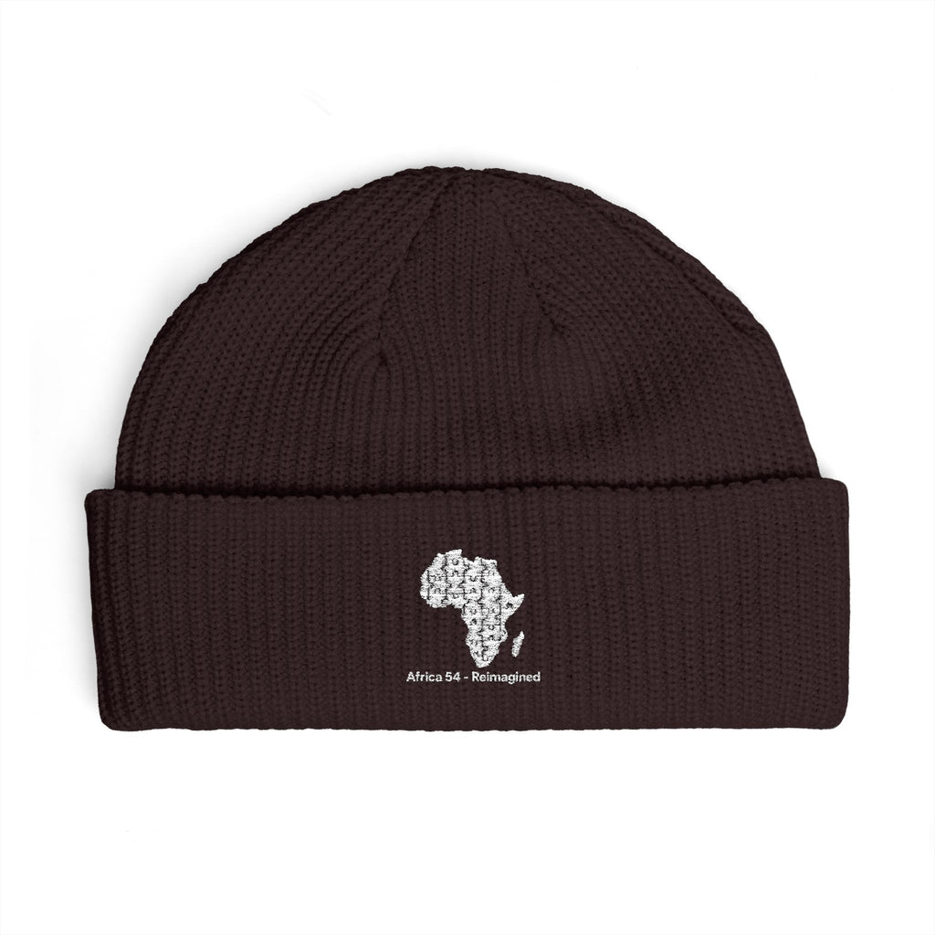 Africa Map Embroidered Cuff Beanie Warm Rib Knit Fisherman Hat