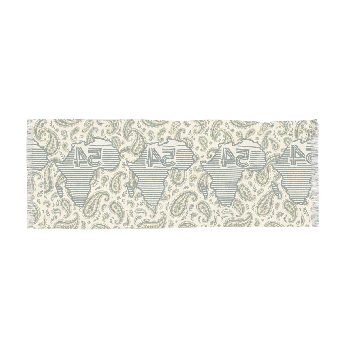 Lightweight Polyester Scarf With Paisley Africa Map And Retro 54 Stripe Accent