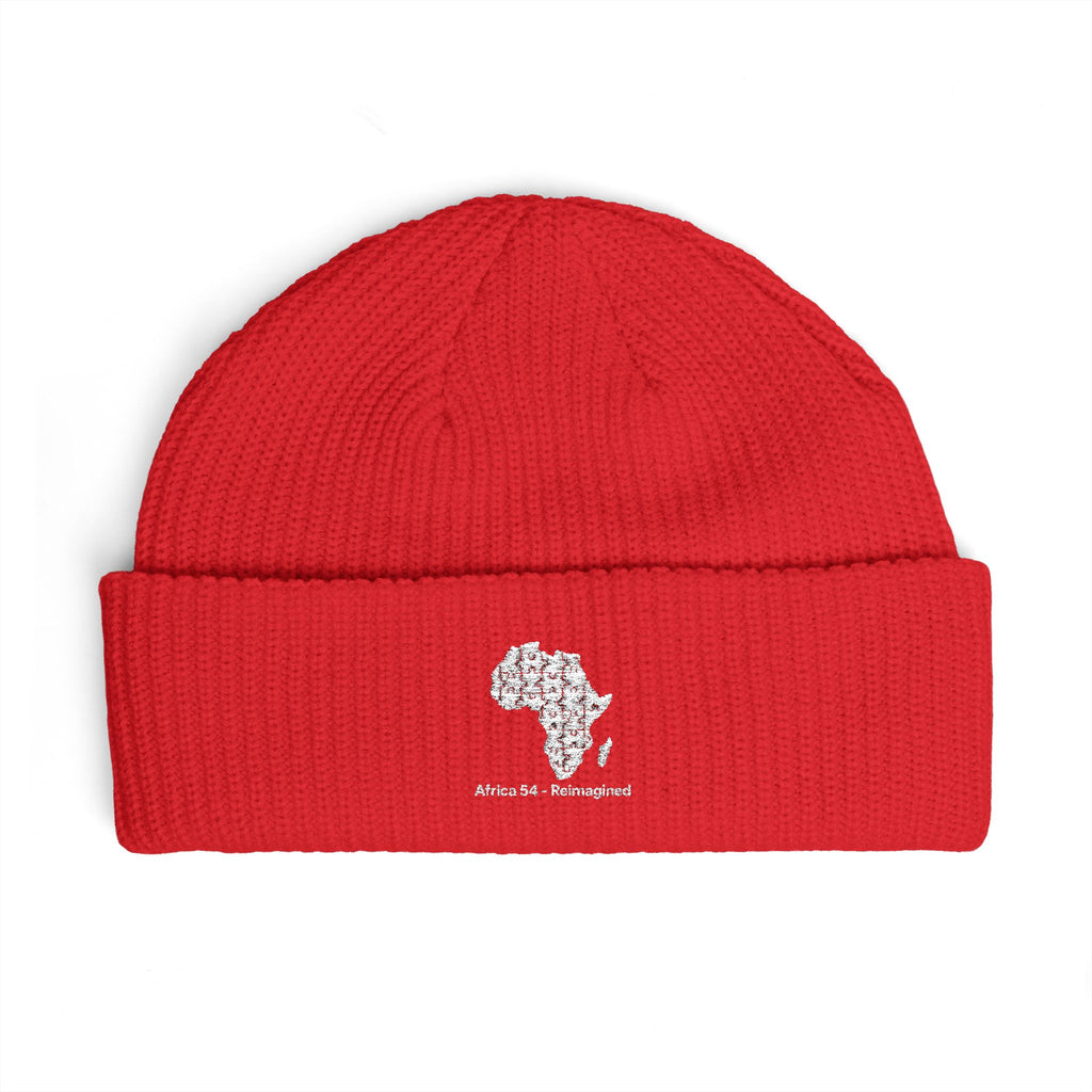 Africa Map Embroidered Cuff Beanie Warm Rib Knit Fisherman Hat