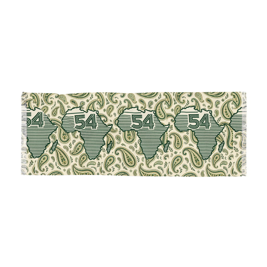 Lightweight Polyester Scarf With Paisley Africa Map And Retro 54 Stripe Accent