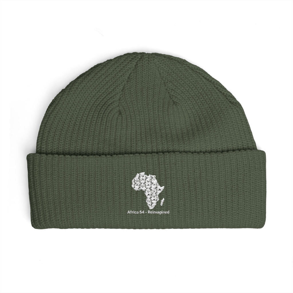 Africa Map Embroidered Cuff Beanie Warm Rib Knit Fisherman Hat