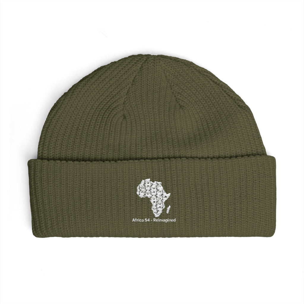 Africa Map Embroidered Cuff Beanie Warm Rib Knit Fisherman Hat