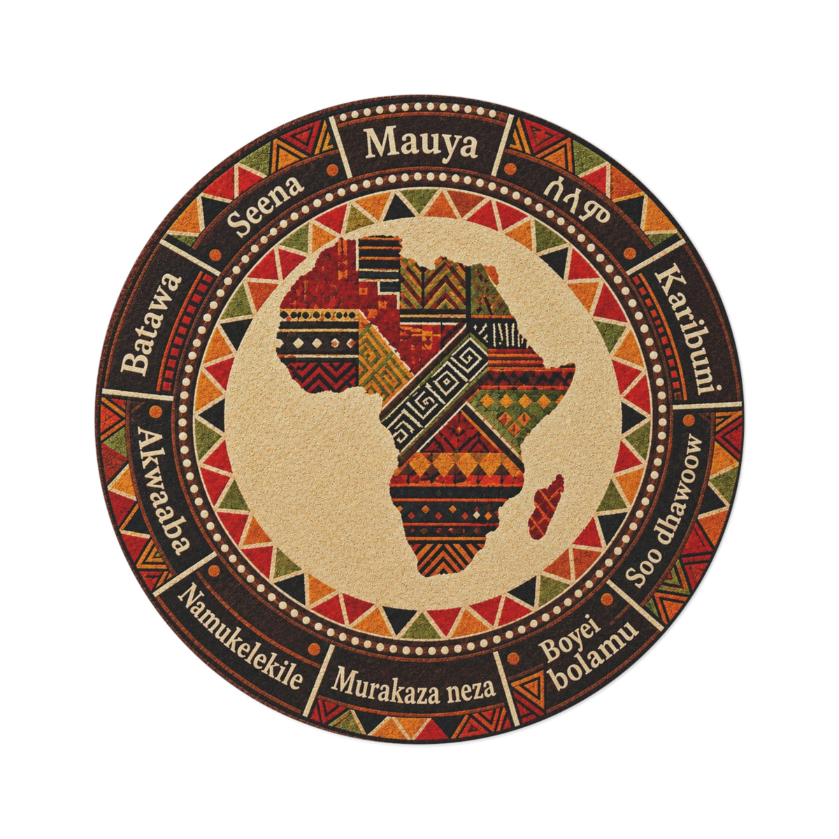African Tribal Round Rug Plush Chenille Cultural Home Decor