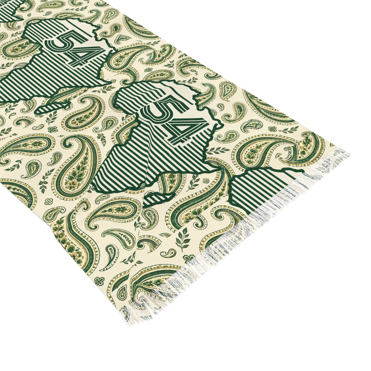 Lightweight Polyester Scarf With Paisley Africa Map And Retro 54 Stripe Accent