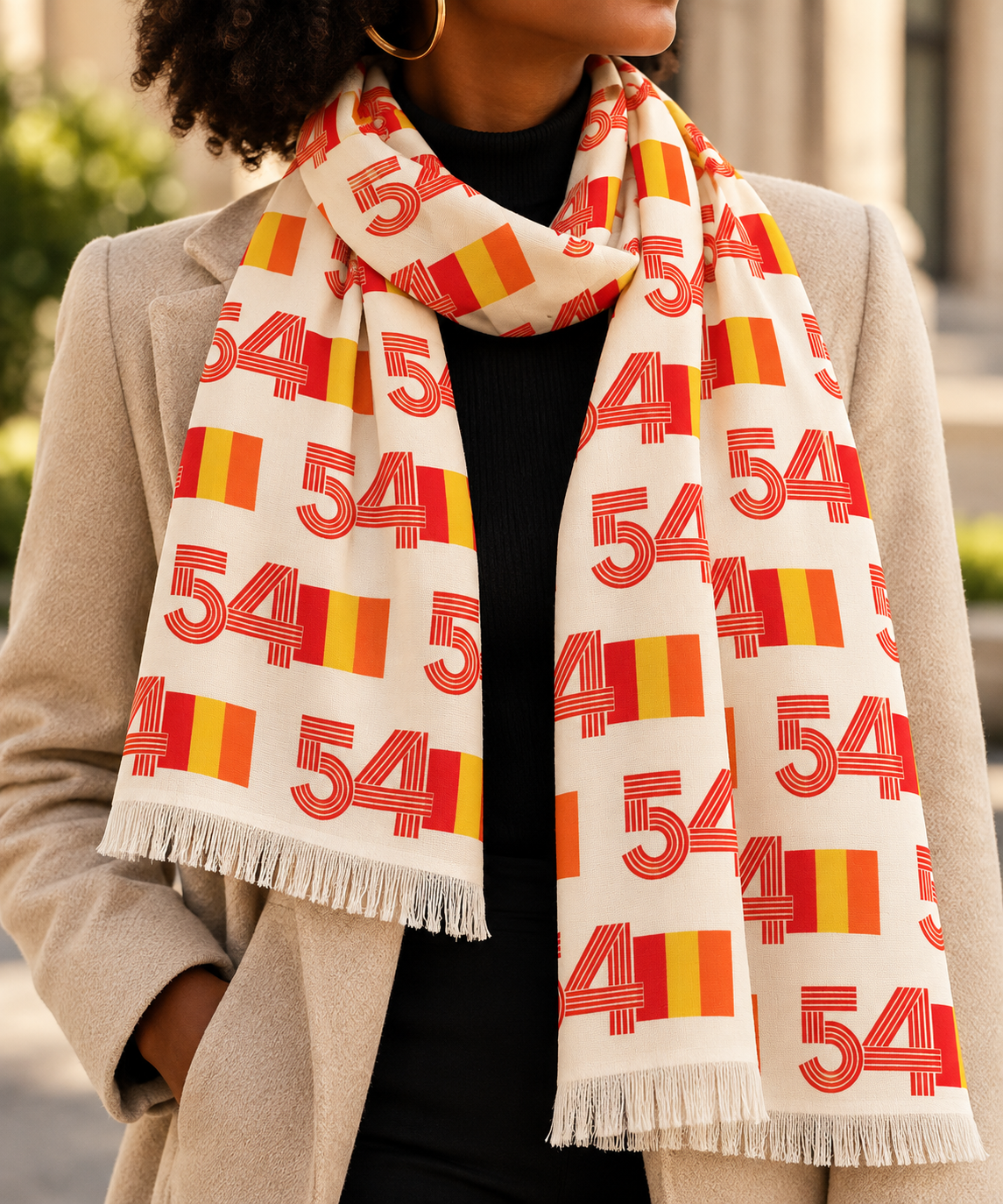 Retro 54 Knit Scarf Lightweight Sheer Polyester Orange Yellow Pattern for Everyday Wear
