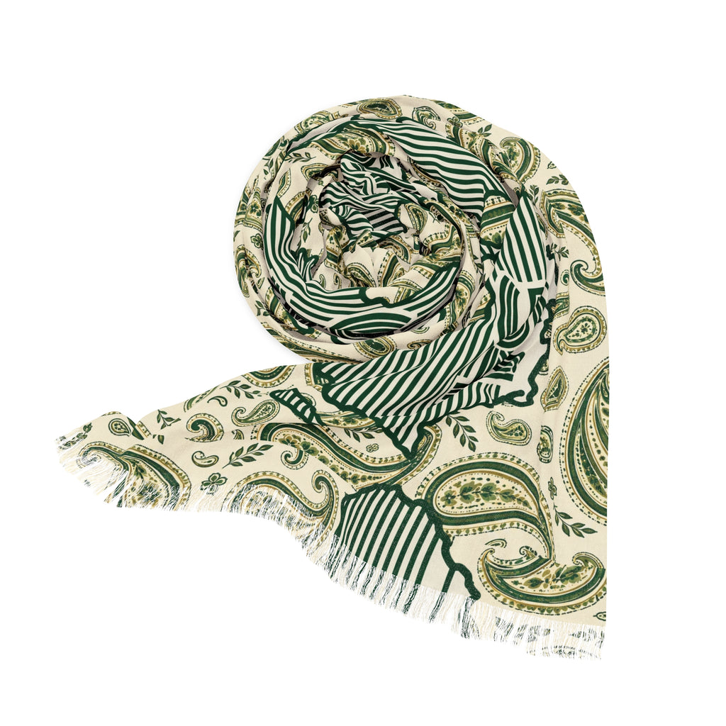 Lightweight Polyester Scarf With Paisley Africa Map And Retro 54 Stripe Accent