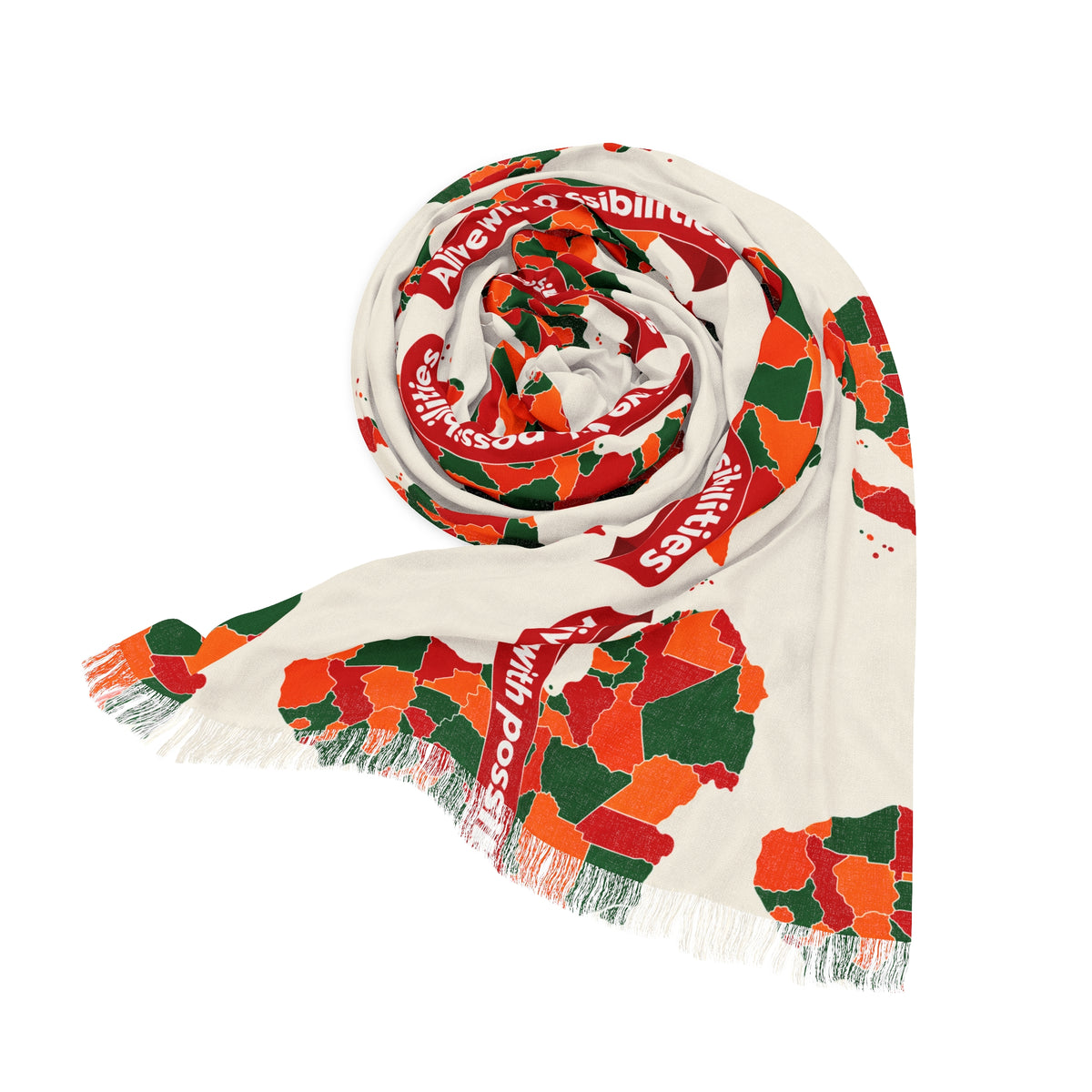 African Map Print Lightweight Polyester Scarf With Inspirational Message