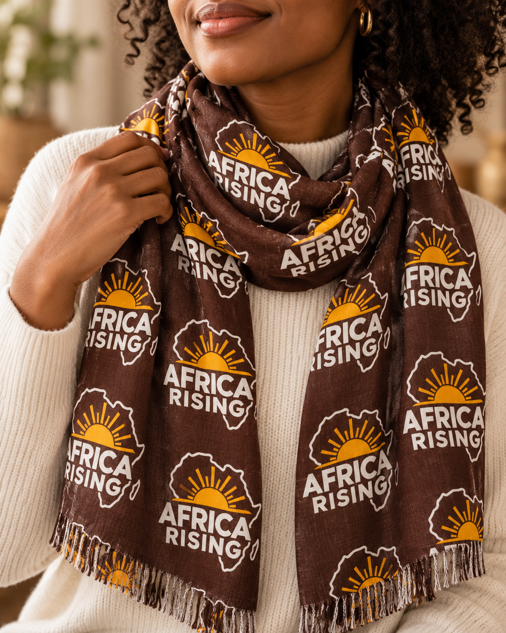 Africa Rising Lightweight Polyester Scarf With Cultural Emblem Print