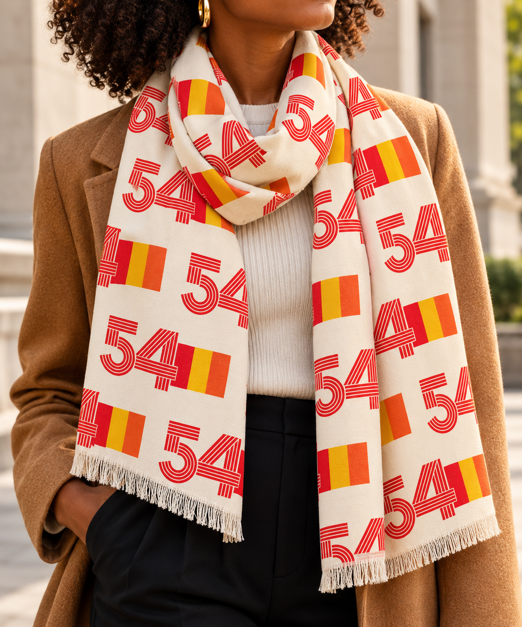 Retro 54 Knit Scarf Lightweight Sheer Polyester Orange Yellow Pattern for Everyday Wear