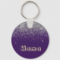 Mama Purple Silver Glitter Girly Monogram Name Keychain