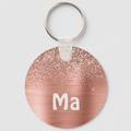 Ma Brushed Metal Rose Gold Pink Glitter Monogram Keychain
