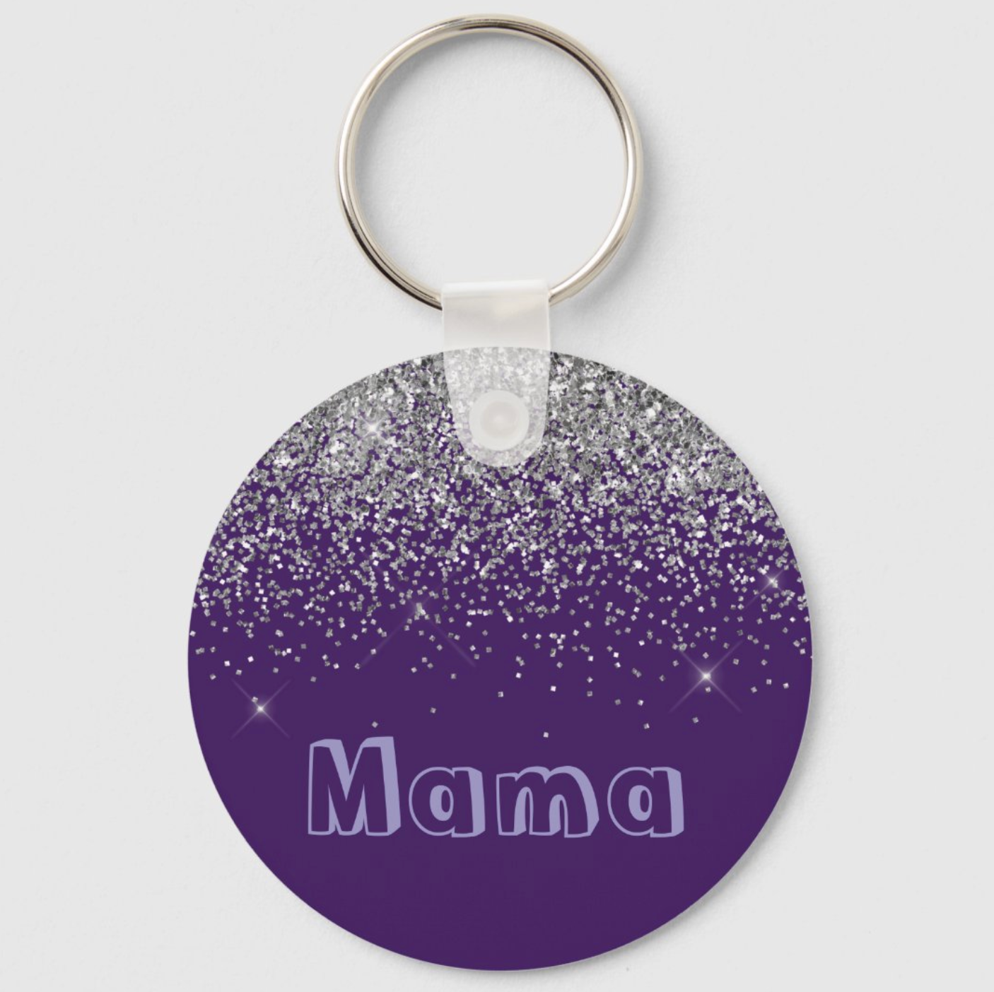 Purple Silver Glitter Girly Monogram Name Keychain (Alt 5)