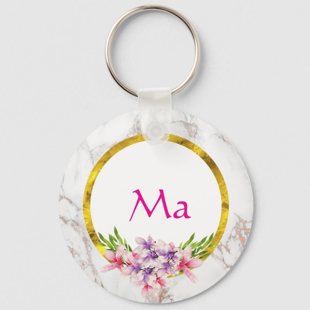 Mother's Day Pink and Purple Watercolor Magnolias Keychain (Alt)