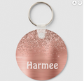 Brushed Metal Rose Gold Pink Glitter Monogram Keychain