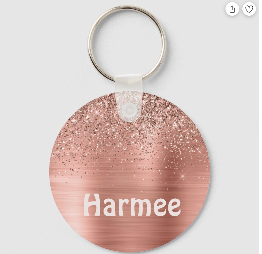 Brushed Metal Rose Gold Pink Glitter Monogram Keychain