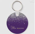 Twi Purple Silver Glitter Girly Monogram Name Keychain