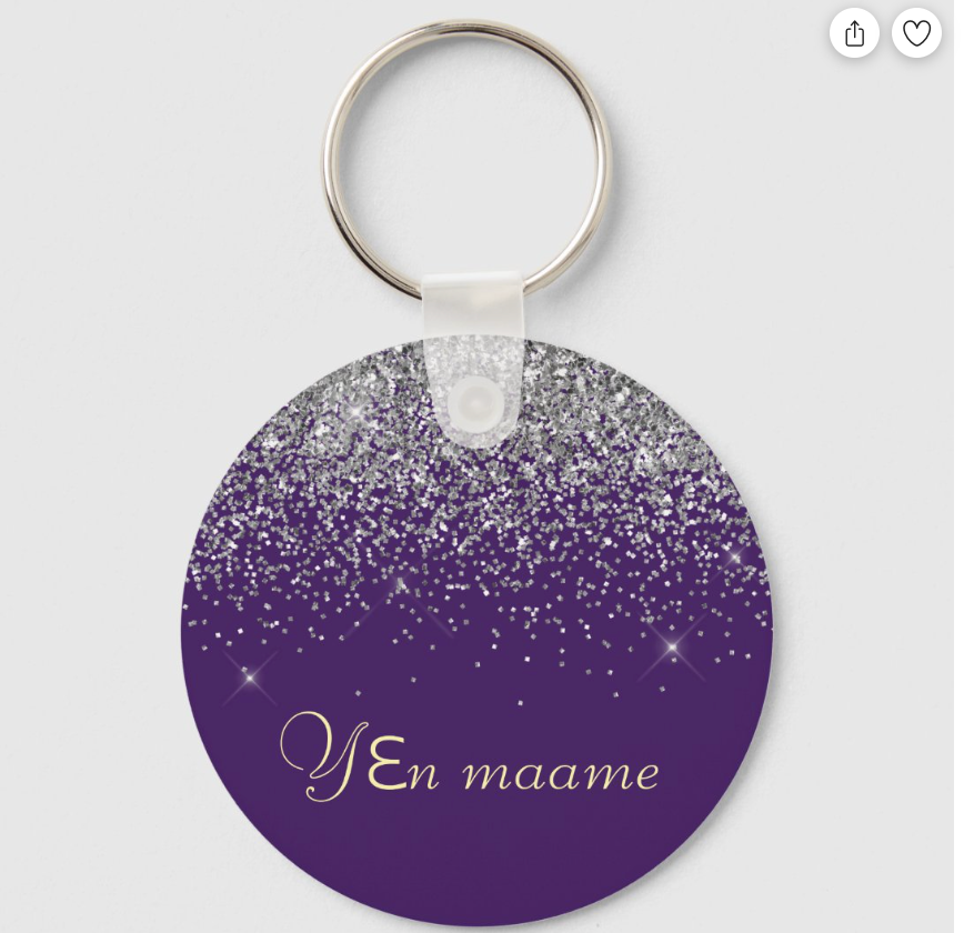 Twi Purple Silver Glitter Girly Monogram Name Keychain
