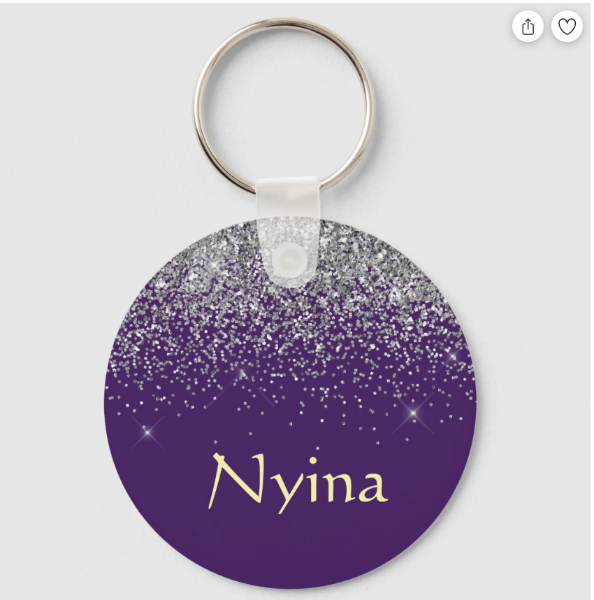 Purple Silver Glitter Girly Monogram Name Keychain