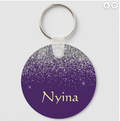 Purple Silver Glitter Girly Monogram Name Keychain
