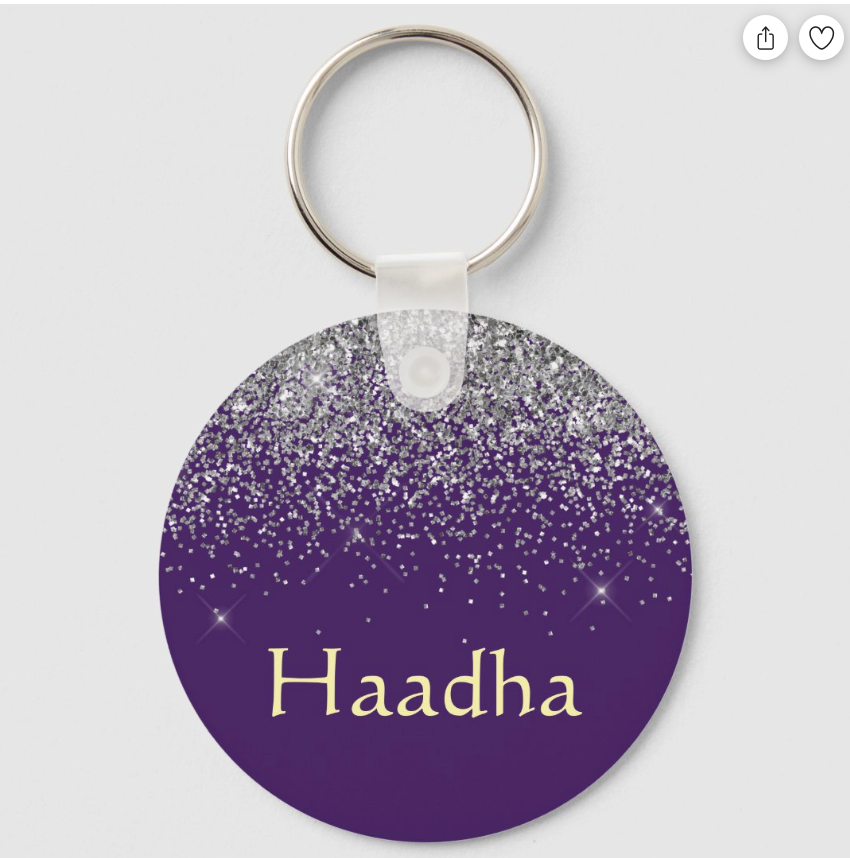 Purple Silver Glitter Girly Monogram Name Keychain (Alt 6)