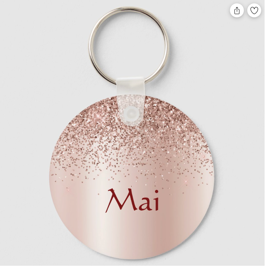 Shona Rose Gold Blush Pink Glitter Metal Monogram Name Keychain