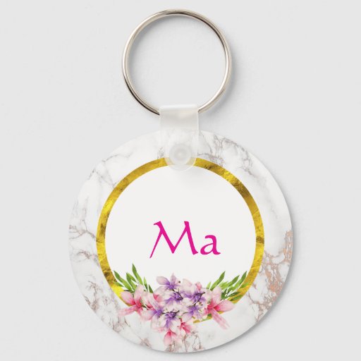 Ma Floral Gold Marble Keychain - Mothers Day Gift